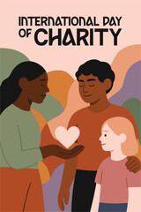 International Day of Charity Poster: Diverse group sharing a heart on International Day of Charity, symbolizing love and unity through giving