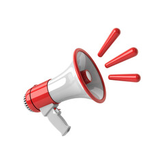 Naklejka premium Red and White Megaphone with Sound Waves on Black Background Communication Announcement Concept