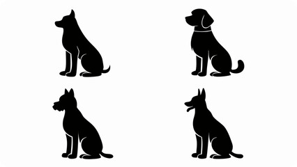 3d icon of four dog silhouettes isolated on white background