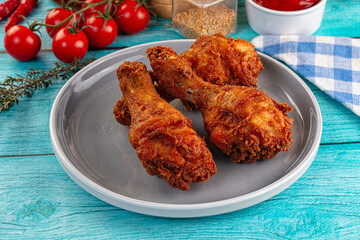 Crispy fried chicken drumsticks leg