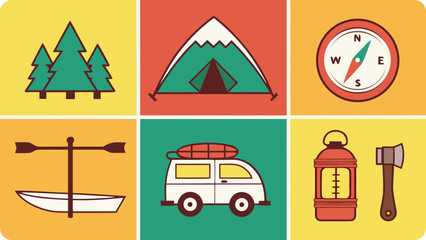 3d icon of camping and outdoor adventure flat icons