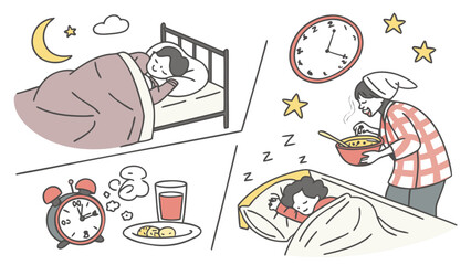 3d icon of person sleeping and eating at night