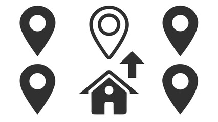 3d icon of map pins and house icon isolated on white background