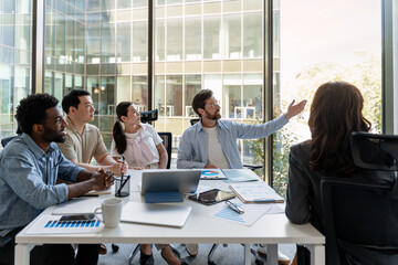 Business team discussing during a meeting in a modern office