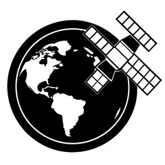 Earth globe satellite communication system silhouette vector illustration