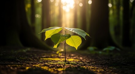 Resilient sapling reaching for sunlight in a dense forest symbolizing hope and growth amidst natures embrace a powerful image of new beginnings