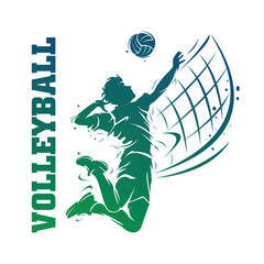 Abstract male volleyball player mid air spike