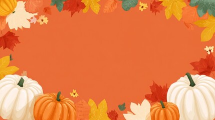 Naklejka premium orange background with pumpkins border