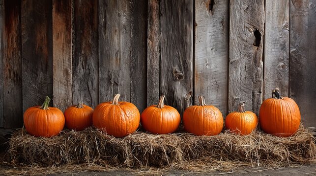pumpkins lined up on hay