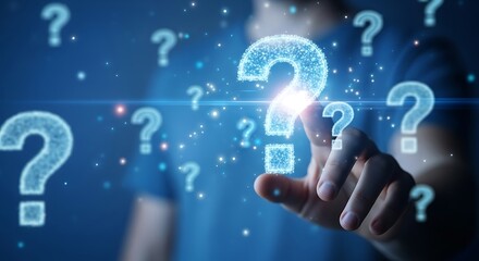 Solving Questions and Finding Answers Concept Person Touching a Glowing Question Mark in a Digital Environment