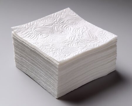 Piled White Tissue Napkins with Embossed Relief for Service - Fresh Stack of New Paper Napkins