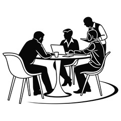 Business meeting with four people sitting around a table isolated on white background