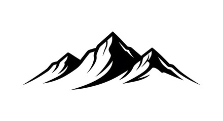 A minimalist black and white illustration depicting a mountain range with peaks and valleys.