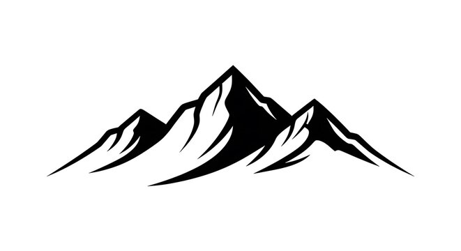 A minimalist black and white illustration depicting a mountain range with peaks and valleys.