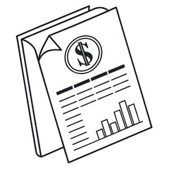 Financial report with dollar sign and bar graph isolated on white background