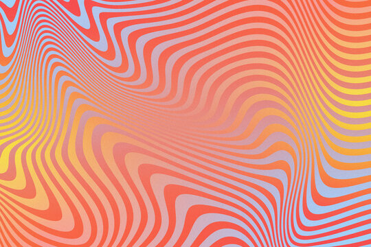 abstract orange, blue and yellow 1970s retro groovy gradient background with wavy lines and grainy texture