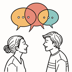 Illustration of a man and woman having a conversation with speech bubbles above them