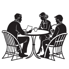 Illustration of business people having a meeting at a cafe, isolated on white background