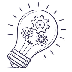 Light bulb with gears inside, representing a bright idea or innovative solution isolated on white background