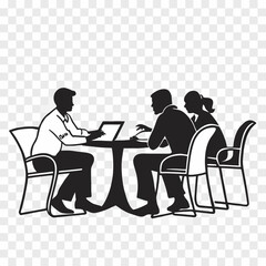 Silhouette of business people having a meeting at the table isolated on white background