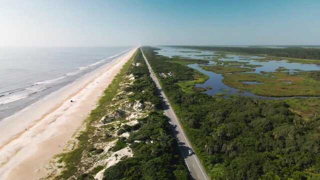 Drone View of A1A at Guana River Preserve North Parking Lot Ponte Vedra Beach Florida