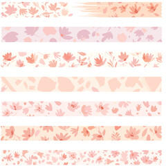 Collection of floral washi tape strips in pastel colors with abstract flower designs, perfect for decorating journals and crafts