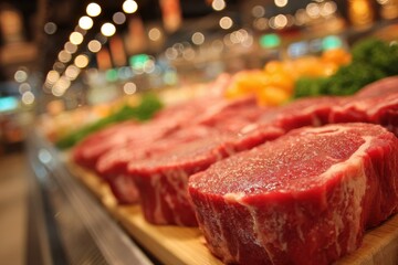 Fresh Beef Steaks Displayed Delicious Red Meat Grocery Shopping Butchershop Finds Gourmet Food Culinary Cuts and Vibrant