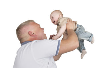 happy childhood, father and son, father throws the child up, happy child, the joy of the child, isolated object on transparent background, png