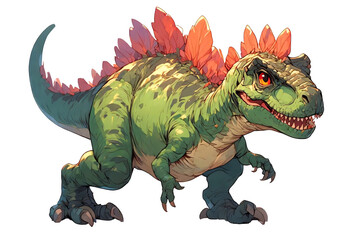 Obraz premium A cute green cartoon dragon, a wild reptile character with a funny smile, is illustrated as a fantasy dinosaur