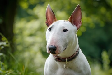 Charming English Bull Terrier Posing in the Park - Adorable Canine Portrait of a Playful Puppy