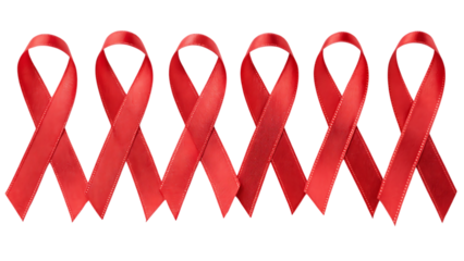 Row of red ribbons symbolizing aids awareness isolated on transparent background