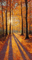 Obraz premium Autumn Sunlight Path in Woods