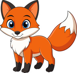Obraz premium Adorable cartoon fox with big blue eyes and fluffy tail.