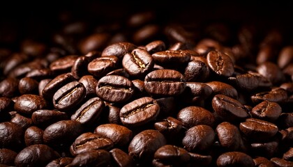 Rich dark roasted coffee beans pile close up macro shot jpg