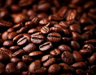 Naklejka premium Rich dark roasted coffee beans pile close up macro shot jpg
