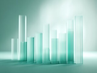 Mindful breathing moment with translucent bar charts in soft teal hues