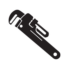 Pipe wrench icon silhouette. Adjustable plumbing spanner tool for repair and construction, vector illustration.
