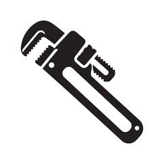 Pipe wrench icon silhouette. Adjustable plumbing spanner tool for repair and construction, vector illustration.
