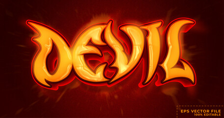 Devil text title, realistic editable text effect template
