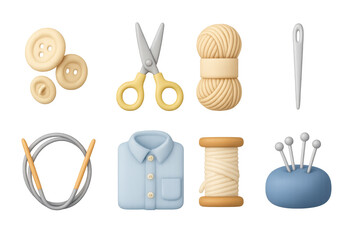 Crafting essentials 3d icons: sewing tools and accessories collection