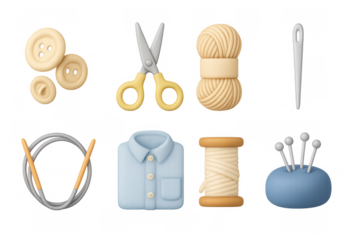 Crafting essentials 3d icons: sewing tools and accessories collection