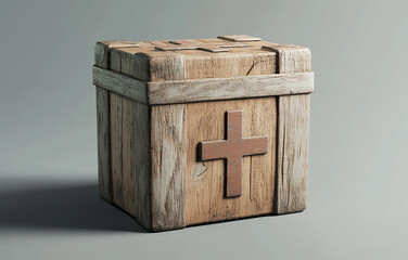 Old wooden box with letter and another wooden box isolated on white background