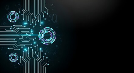Abstract Futuristic Technology Background: Glowing Circuit Board Design with Copy Space