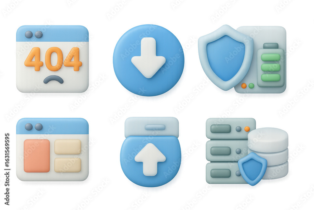 Wall mural isometric 3d web interface icons with download and security elements