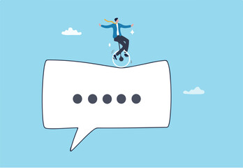 Communicate to success, talking or discussion, advice message dialogue, announcement speech bubble, business conversation or consultation concept, businessman acrobat on message speech bubble