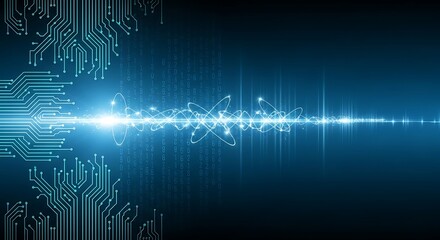 Abstract Digital Data Stream: Futuristic Technology Background with Circuitry and Lightwave Energy Flow