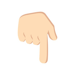 Illustration of a hand pointing downwards with a light skin tone and a white background visible here