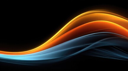 Abstract flowing orange and blue waves on black