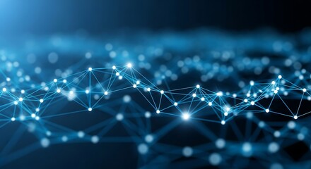 Obraz premium Abstract Blue Network Connection: Digital Data Flow, Futuristic Technology Background, Illuminated Nodes and Lines.