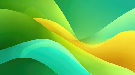 Abstract flowing curves in teal, yellow, and green gradients